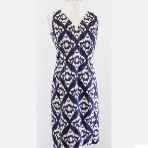 Talbots Blue and White Geometric Midi Dress